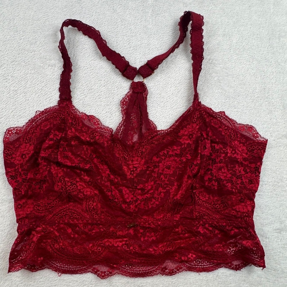 JadyK Burgundy Floral Lace Racerback Bralette Longline XL/2XL Red